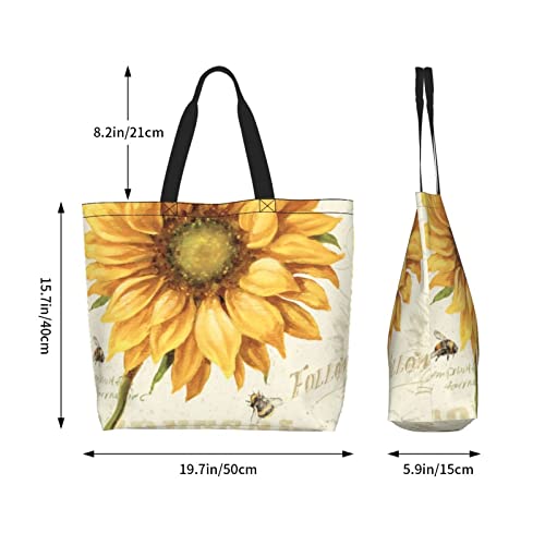 Cnlong Vintage Sunflower Large Tote Bag For Women Waterproof Reusable Shoulder Bag For Beach Travel Work And Grocery Shopping #TOP3