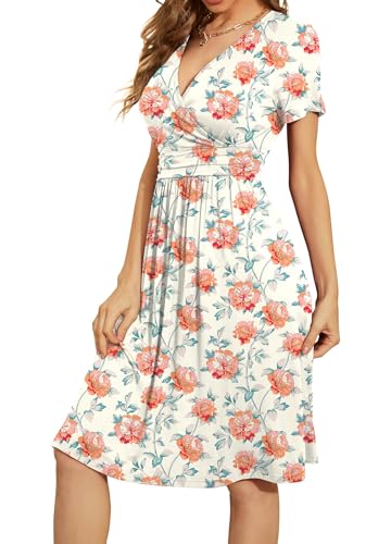 Image of WEACZZY Women's Summer Short Sleeve Casual Dresses V-Neck Floral Party Dress with Pockets