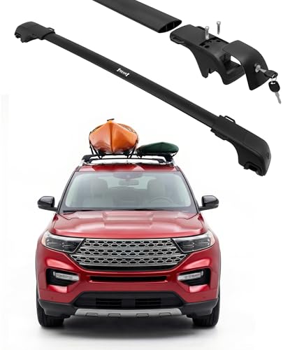 330LBS Roof Rack Cross Bars Fit for 2020-2026 Ford Explorer Lockable Aluminum Cargo Bars Aerodynamic Silent Rooftop Carrier Crossbars with Tie-Down Rings for Kayak Bike Luggage Snowboard