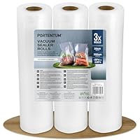 PORTENTUM Vakuumrollen 3 Rollen 20cm x 300cm (9m) Vakuumierfolie - Profi Vakuumbeutel für Vakuumierer & Lebensmittel Vakuumiergerät, Kochfest und Sous Vide Gefrierbeutel, BPA-frei und LFGB
