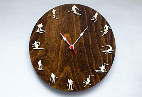 Skiing clock 10", Wood clock with Skier, Winter sport home decor
