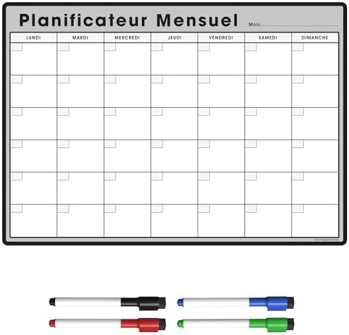 POPRUN 60x40 Cm Calendrier Adhesif Tableau Blanc Planning Mural