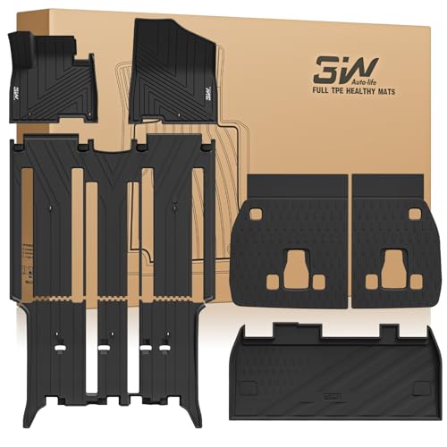 3W Floor Mats & Seatback Mats & Cargo Liner for Kia-Carnival 2022-2026（Only Fit Gas）,Custom Fit All Weather TPE Full Set Floor Liner Trunk Mat with Backrest Mats Accessoires, Black