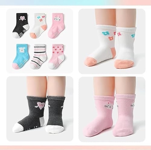 AIQIBAO 12 Pairs Anti Slip Kids Socks With Grips - FunnyBaby Ankle Socks for 1-7 Years Old (S) — view 2