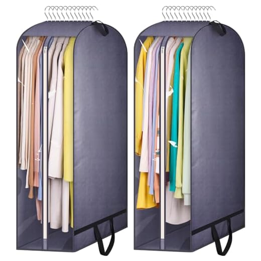 KIMBORA 10" Gusseted Clear Garment Bags for Hanging Clothes Storage, 43" Suit Bags for Closet Storage with Handles, Garment Covers for Coats, Jackets, Sweaters (2 Packs, Grey)