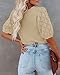 Womens Short Sleeve Sweaters Crewneck Knit Pullover Tops 2025 Summer Casual Lightweight Crochet Blouse Shirt Khaki