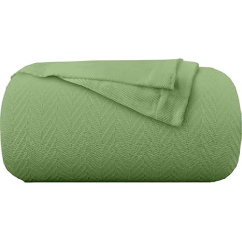 Kotton Culture 100% Cotton Bed Blankets Breathable All Season Blanket for Couch Lightweight Herringbone Pattern Soft Blanket for Home Sofa Traveling Camping (Green, Twin (68"X90") Cover