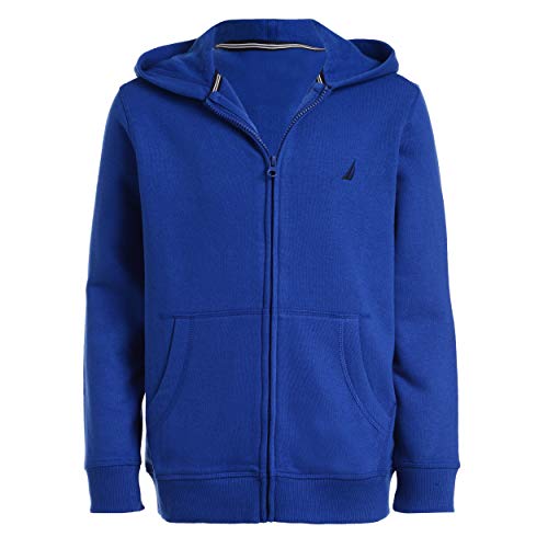 Nautica Boys Zip Up Hoodie Sweatshirt, Signature Logo Design, Kangaroo Pockets, Made With Lightweight Fleece, Royal Blue, 10-12 US