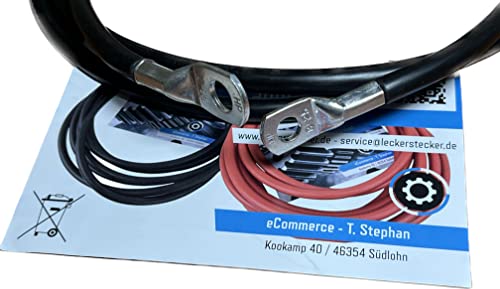 Exoda câble de batterie 25 mm² 200cm M8 M10 cosses noir câble flexible 99 pour cent cuivre résistant à la chaleur jusqu'à 70° pour usage fiable voiture bateau moto.