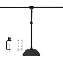 LED Desk Lamp with Clamp and Base, Dual Head Monitor Light | 24W Dimmable Eye-Caring Task Lamp with Timer, Anti-Glare Cover and Gooseneck for Home Office Dorm Workbench and Study [Energy Class E]