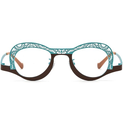 Image of FONEX Colorful Pure Titanium Glasses Frame Women Retro Round Eyeglasses