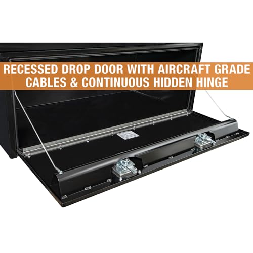 Image of Buyers Products 1708310 Black Steel Underbody Truck Tool Box - 18 x 24 x 48 Inch - Truck Bed & Underbelly RV Storage Box, Locking T-Latch, Weather-Resistant, Heavy-Duty Flatbed Job Box, Made in USA