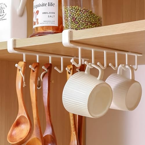 Jortmrd 3 Piezas Colgador Tazas Cuelga Tazas Metal Soporte Tazas con Ganchos Adhesivos para Colgar Tazas de Café, Tazas de té, Cucharas, Utensilios de Cocina(blanco)