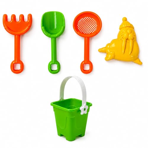 MUNTRADE Cubo de Playa Pequeño con 5 Piezas | Set de Juguetes de Arena para Niños | Incluye Pala, Rastrillo, Cucharón, Colador y Molde | Kit Infantil para Playa, Piscina, Jardín y Arenero MUNTRADE Cubo de Playa Pequeño con 5 Piezas | Set de Juguetes de Arena para Niños | Incluye Pala, Rastrillo, Cucharón, Colador y Molde | Kit Infantil para Playa, Piscina, Jardín y Arenero