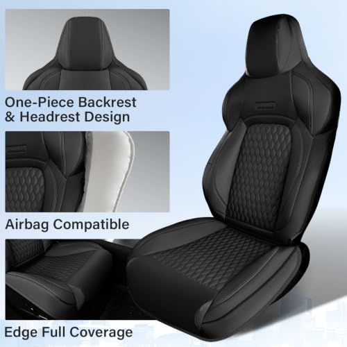 Image of Coverado Front Seat Covers for Tesla Model 3, New Car Seat Covers, Front 2PCS Leatherette Car Seat Cover Seat Protector Custom for Tesla Model 3 2024 2025 New Black