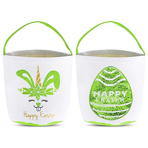 FHzytg Paniers de Lapin de Pâques Easter Basket Sacs de Pâques Oeufs Panier Lapin Sacs de Lapin en Coton Polyester pour de Festival de Fête Chasse Aux Oufs (Vert) Cover