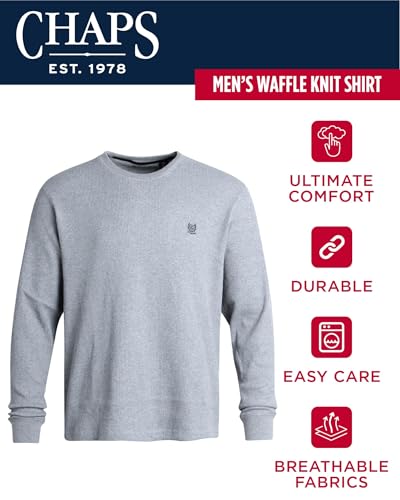 Chaps Men's Long Sleeve Shirt - Casual Thermal Crewneck Shirt - Waffle Knit Shirt for Men (M-XXL), Size Large, Light Heather Grey