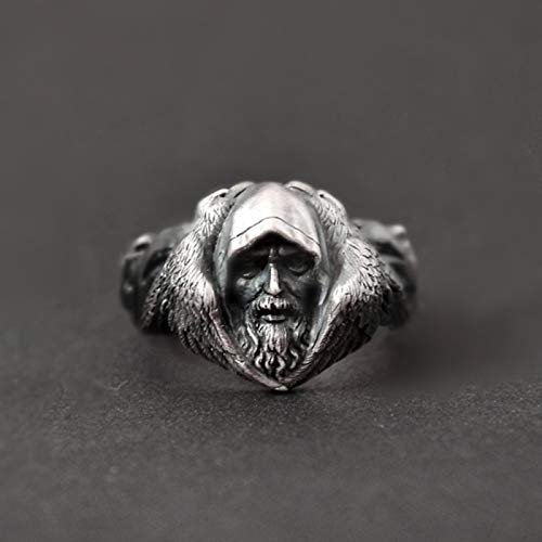 Preisvergleich Produktbild LIDAYE Mythologie Rabenringe Herren Wolf Edelstahl Ring Amulett Schmuck 14