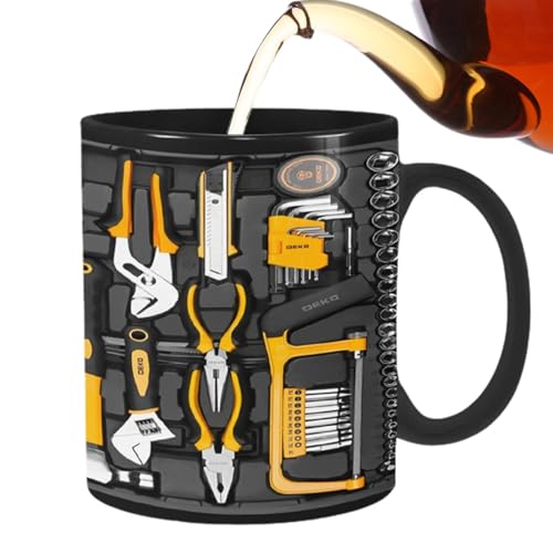 Arrovarp 350ML 9.5x8cm Mechanic Toolbox Mug - Black Ceramic Tea Cup, Large Toolbox Coffee Cup for Beer, Whiskey, Water, Soup, Or Wine
