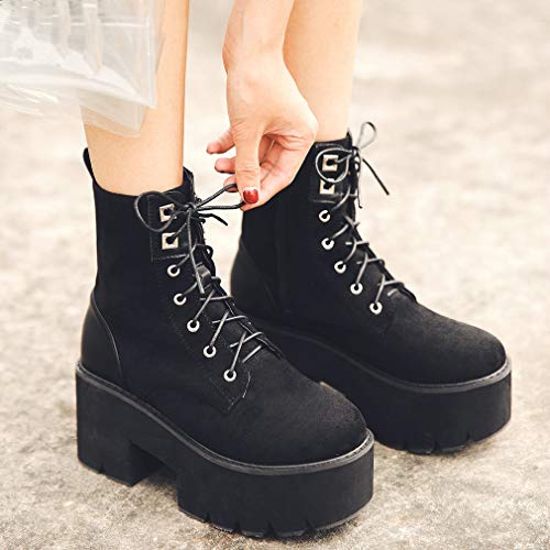 Image of Parisuit Womens Goth Patent Ankle Boots Platform Chunky Combat Boots