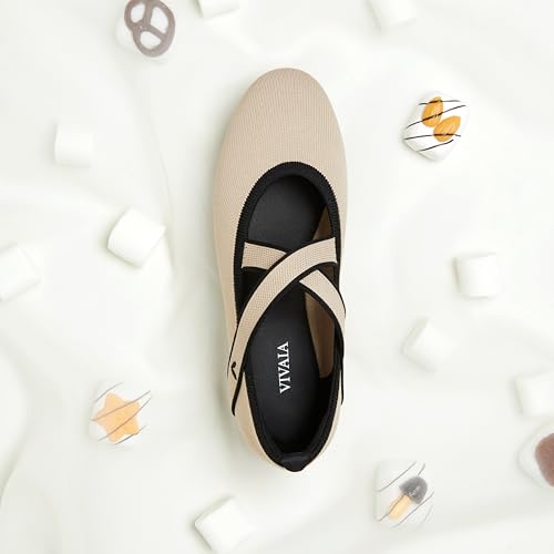 Image of VIVAIA Nia Women's Mary Jane Flats Shoe with Cross-Strap Style Almond Toe Comfortable Ballet Flats for Casual Daily Wear