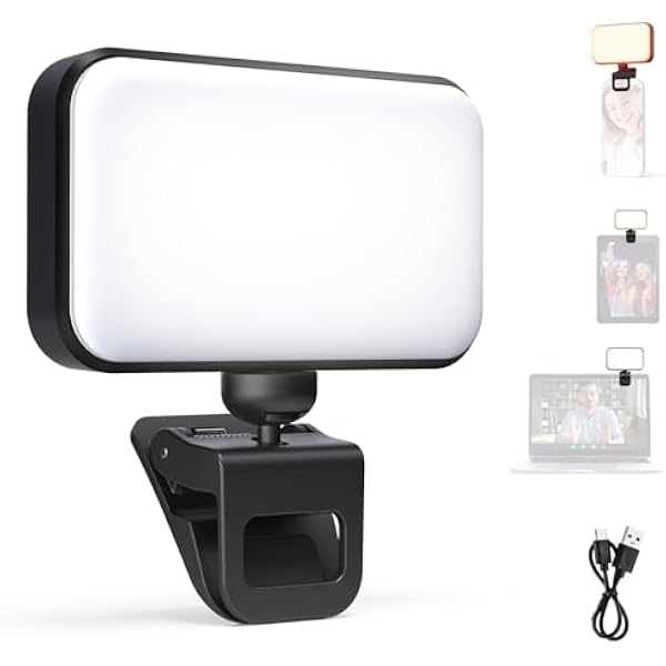 NEEWER wersja LED lampa do selfie, 54 diody LED, plastikowy klips na telefon, oświetlenie do iPhone'a, CRI88 650 mAh, przenośna do komputera, laptopa, kamery internetowej, zoomu, wideokonferencji