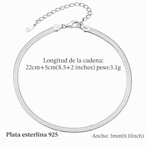 Tobilleras de plata ley 925 FindChic pulsera de cadena ajustable 22cm para mujer 5
