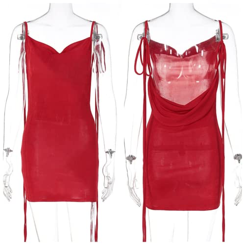 JUMISEE Women Sexy Backless Draped Mini Dress Elegant Sleeveless Spaghetti Strap Bodycon Evening Dress Club Party Dress4