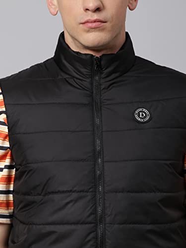 Image of Dennis Lingo Polyester Regular Fit Long Sleeves Men's Solid Puffer Jacket with 2 Pockets - Lightweight Casual Winterwear for Men (Black, Medium)