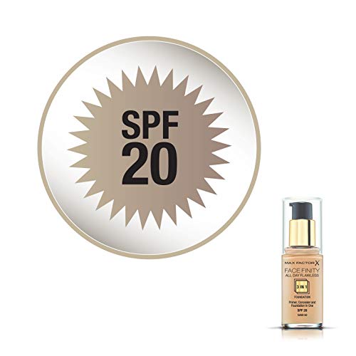 Image of Max Factor Facefinity All Day Flawless 3 in 1 Foundation Liquid for Women, SPF 20, 60 Sand, 1 Ounce Radiant Finish
