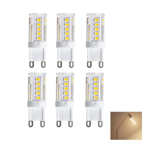 6 PCS Bombillas LED G9 3W,Blanco Cálido 2700K,Equivalente a Halógenas 30W,410lm,CRI 85,AC 230V,Sin Estroboscópico,G9 Estándar por Arañas de Cristal,Cocinas y Salones,No Regulable (Blanco Cálido 2700k)