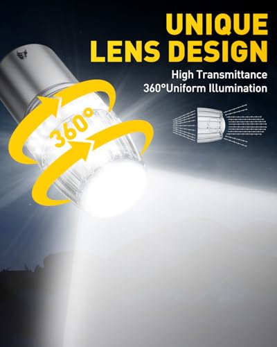 Image of AUXITO 1156 LED Bulbs White Reverse Lights, 700% Brighter 7506 BA15S P21W 1141 1003 Bulbs with Projector for Backup Parking Tail Brake Signal Marker Daytime Running Light, Pack of 2