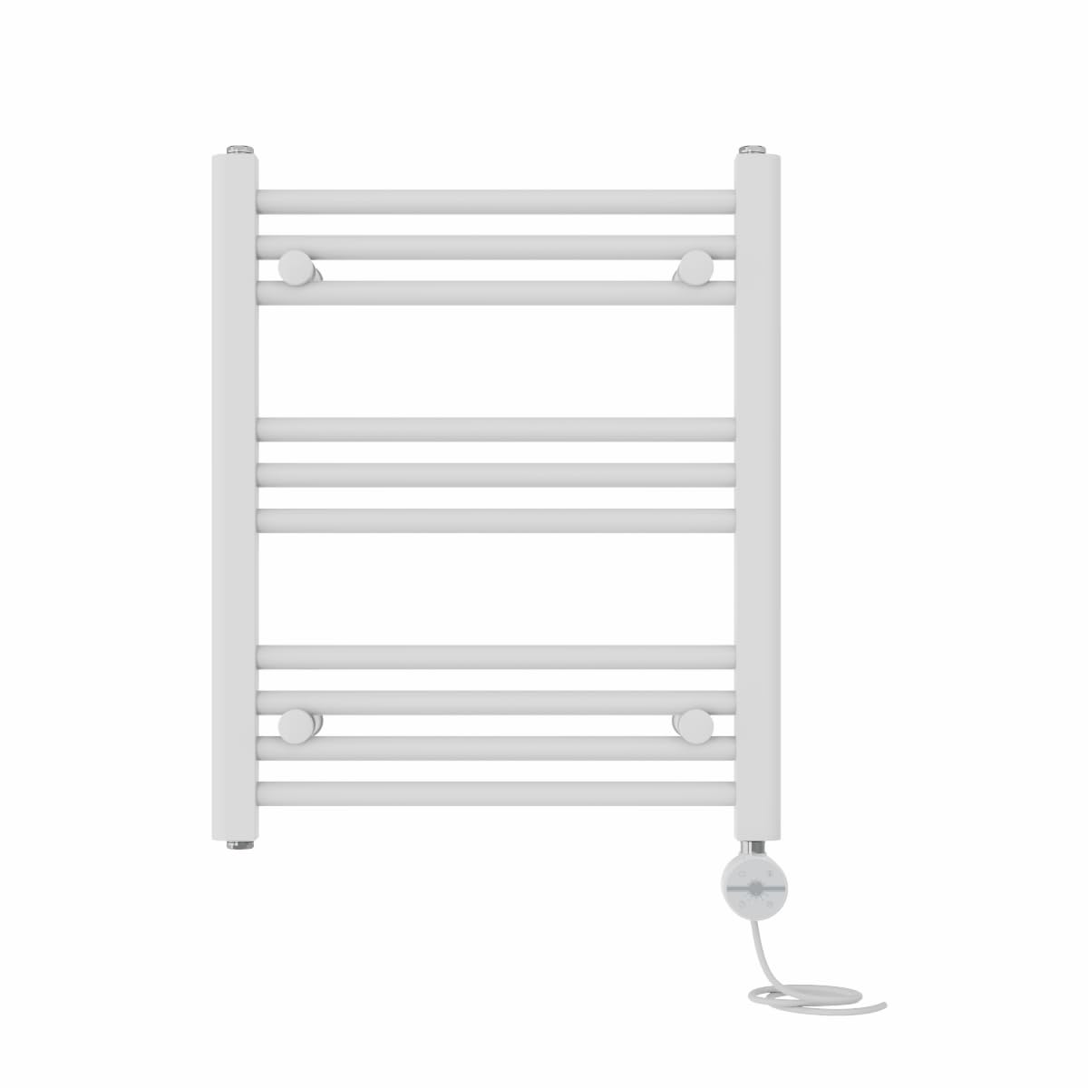 NRG Prefilled Straight Electric Heated Towel Rail Radiator White Thermostatic Bathroom Warmer with Touch Screen Display 600x500mm - 400W