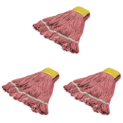 Image of SPARTA Flo-Pac Cotton Mop Head, Loop-Ended, Wide Band with 5 inch Yellow Band for Organized Cleaning, Small, Red (Pack of 3)