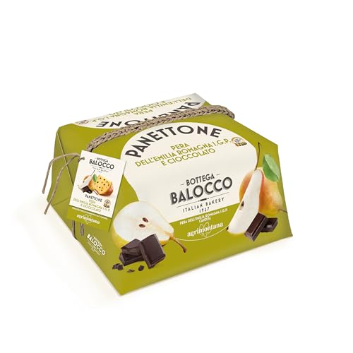 BOTTEGA BALOCCO - Panettone Pera dell'Emilia Romagna I.G.P. e Cioccolato 750gr - Incartato a Mano - Realizzato in collaborazione con Agrimontana