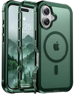 jaroco Magnetic for iPhone 16 case, [Compatible with MagSafe][Military Grade Drop Protection][Heavy Duty Protection][Non-Slip][Shockproof] with 2-Layer Durable Bumper Phone Case 6.1''-Forest Green