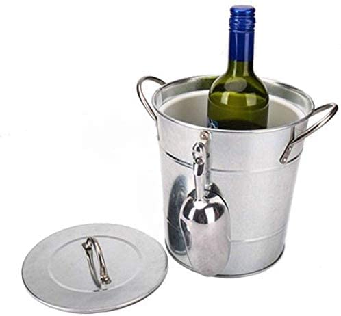 Qomfy Cylindrical Ice Bucket with Thermal Padded PVC Barrel Container, Galvanized Steel, Perfect for Parties, Holds Ice Cubes, Beer, Champagne, Wine, Double Walled Insulation, Robust and Stylish