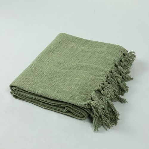 Image of 100% Cotton Sofa Throw Blanket - Soft & Cozy 50X60 Inches, Lightweight & Stylish, Living Room, Bedroom - Elegant Home Decor (Green)