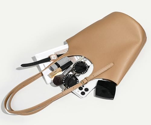 Image of Womens PU Leather Shoulder Bag Large Bucket Tote Purse Handbag Casual Top Handle Satchel 2pcs with Adjustable Strap