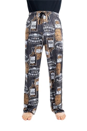 Funky Junque Men's Funny Beer Pajamas Novelty Lounge Pants with Elastic Waistband Lightweight Cozy Pj Bottoms - Bourbon Whiskey Medium-Large