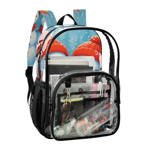 Clear Backpack for Women Cheerful Snowmen Red Hats Kids Girls Backpack Boys See through Approved Bag2