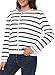 LATAHUO Women's Striped Cardigan Sweater Trendy Long Sleeve Button Down Crewneck Knit Cardigans(Black+White, Medium)