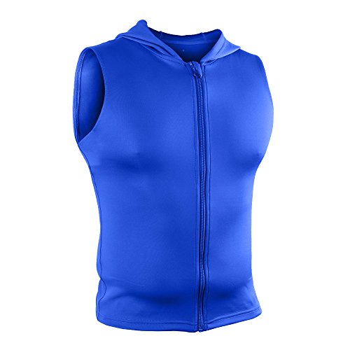 Musclealive Men Sports Bodybuilding Hoodies Sleeveless Zip-up Workout Tank Top Polyester and Spandex Blue