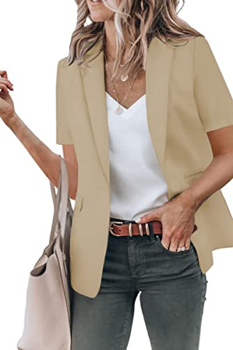 Women's Casual Blazer Lightweight Dressy Suit Jackets Short Sleeve Open Front Blazers Elegant Work Office Jacket3