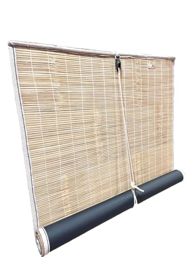 Image of BambooAura Natural Bamboo Roll-Up Window Shade Blind | Light Filtering Bamboo Chick Curtain | Eco-Friendly Sun Protection (4ft x 7ft - W x H) (Natural Beige With Dark Green Border, (4ft x10ft -W x H))