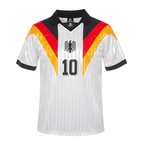 MAMUN Maillot rétro de l'Allemagne, Blanc avec des accents noirs, rouges et jaunes, S