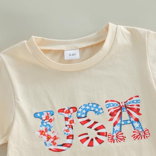 Image of Kids Toddler Girls 4th of July T-Shirt Coquette Bowknot Patriotic USA 250 American Flag Independence Day Top