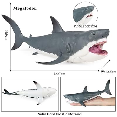 Megalodon Shark Figurine Prehistoric Movable Mouth Large Shark Toys Deep Sea Creature Ocean Animal Model for Kids Bath Toy Cake Topper