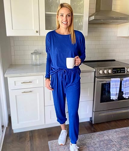 Image of PRETTYGARDEN Women's Two Piece Outfit Long Sleeve Crewneck Pullover Tops And Long Pants Tracksuit | Long Sleeve Shirts, Jogger Pants Pockets, Matching Track Suits, Fall Spring Comfy Clothes for Casual Outing, Cruise, Airport