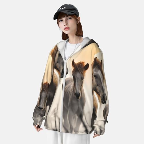 Men's Sun Protection Shirts Two Horses in the Fog Long Sleeve Sun Shirt for Fishing Running Hiking Swim4